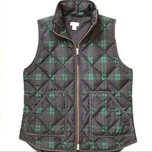 J. Crew Factory Green & Blue Plaid Print Puff Vest
